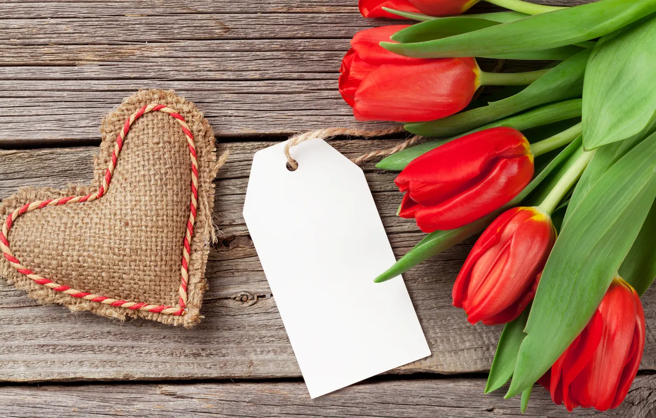 Photo wallpaper love, flowers, gift, romance, heart, tulips, red, love