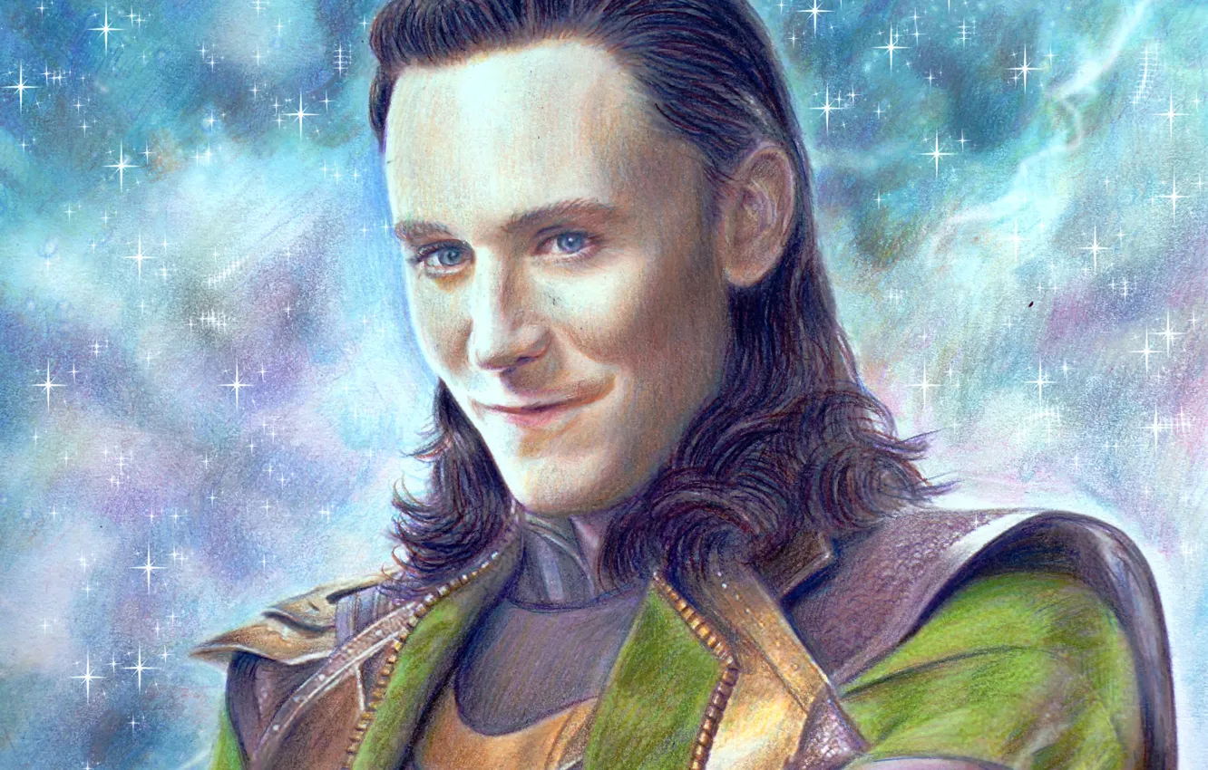 Photo wallpaper smile, God, art, villain, guy, Marvel Comics, Loki