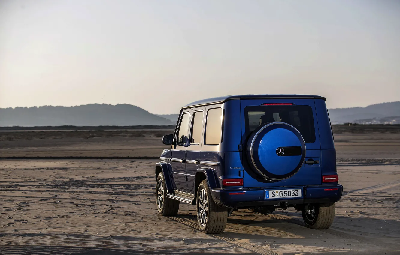 Photo wallpaper sand, blue, traces, Mercedes-Benz, SUV, 4x4, 2018, G-Class