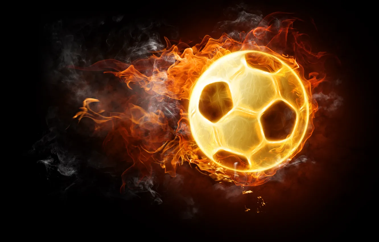 Photo wallpaper fire, football, the ball, black background