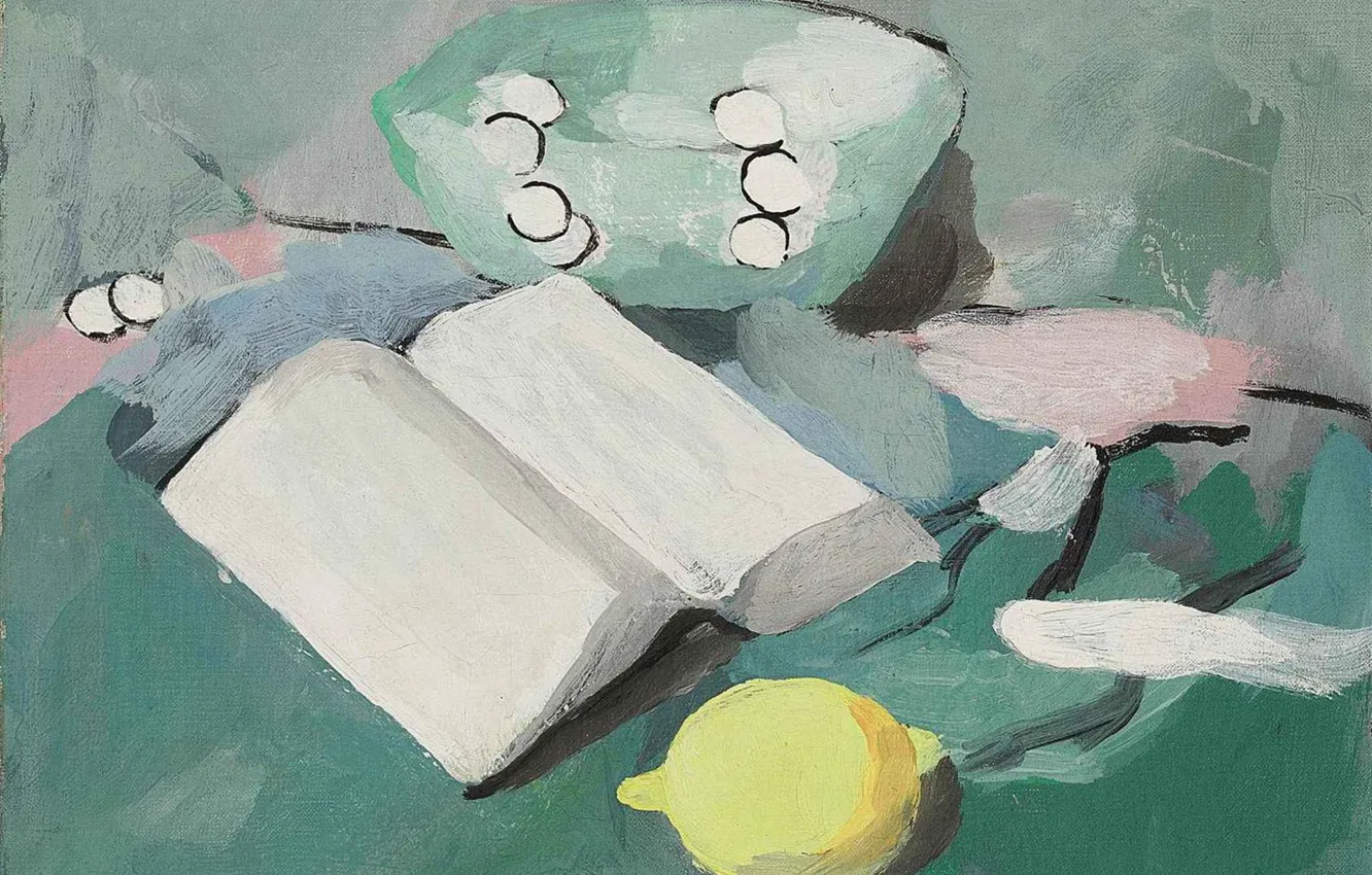 Photo wallpaper Modern, Marie Laurencin, Still life with a book, lemon and pearls