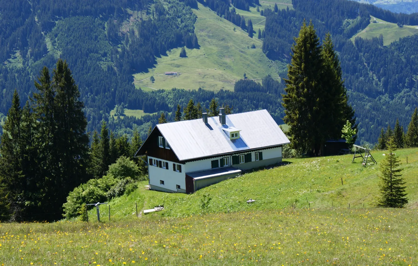 Photo wallpaper mountains, nature, home, house, nature, mountains