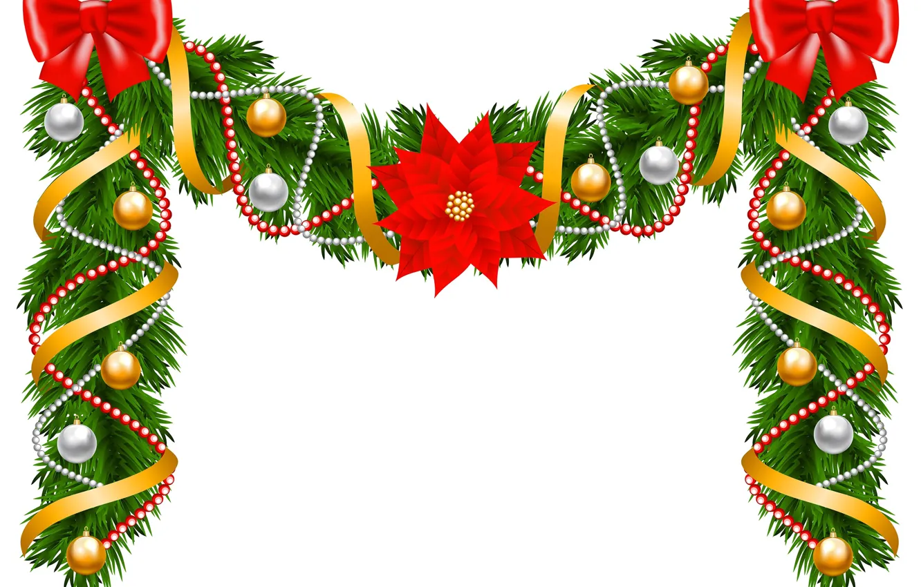 Photo wallpaper decoration, balls, tree, new year, beads, bow, New Year, Happy