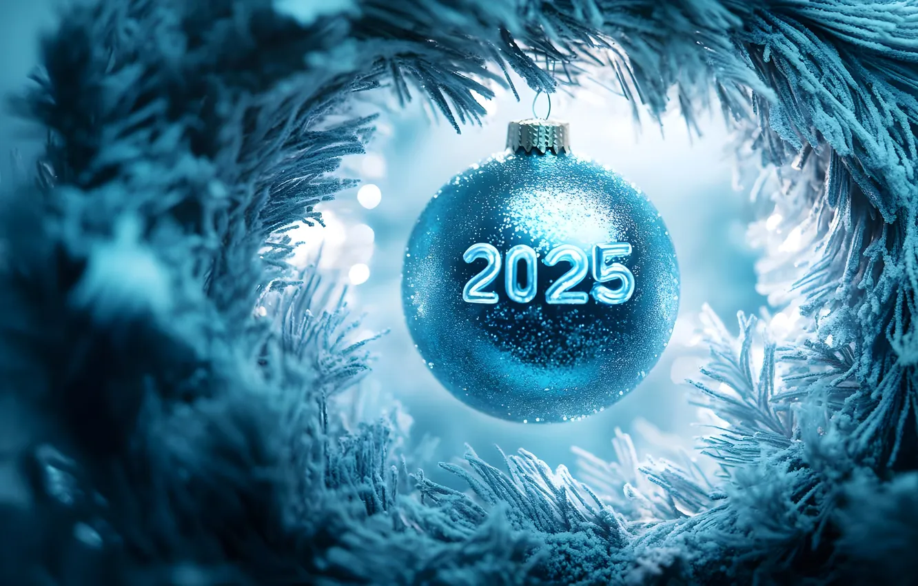 Photo wallpaper balls, branches, new year, 2025