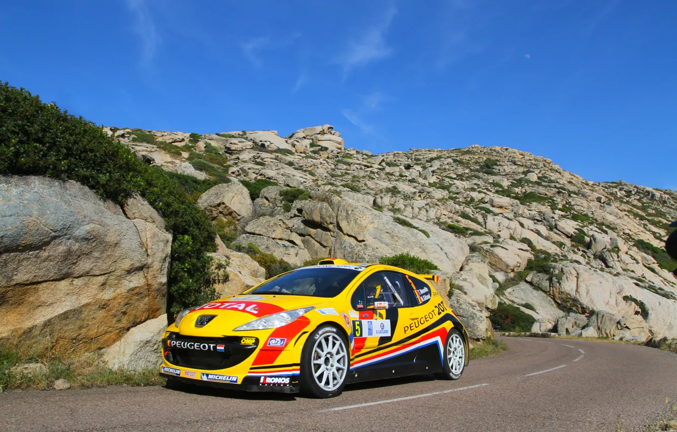 Photo wallpaper Yellow, Rocks, Sport, Day, Peugeot, WRC, Rally, Rally