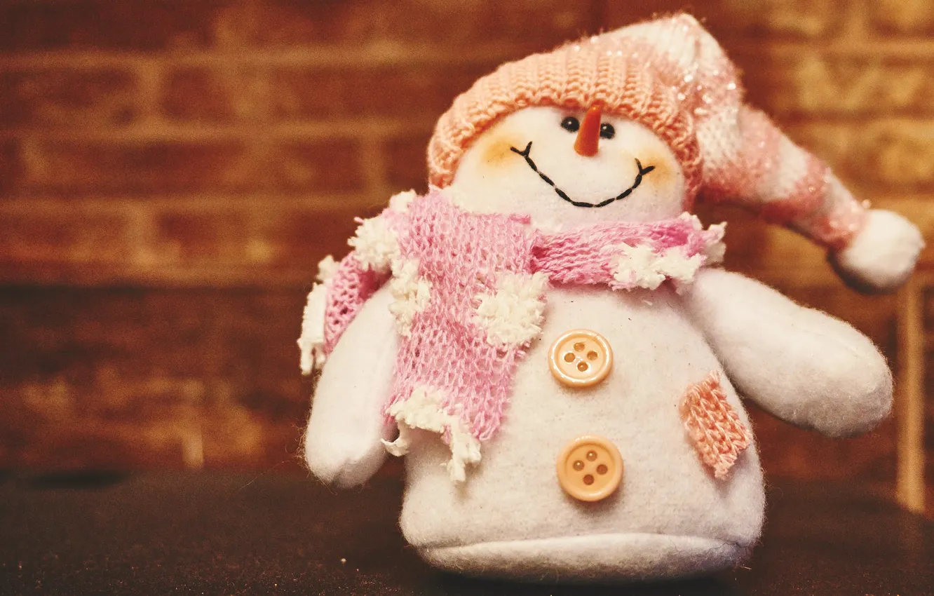Photo wallpaper toy, snowman, toy, hat, winter, snowman, buttons, scarf