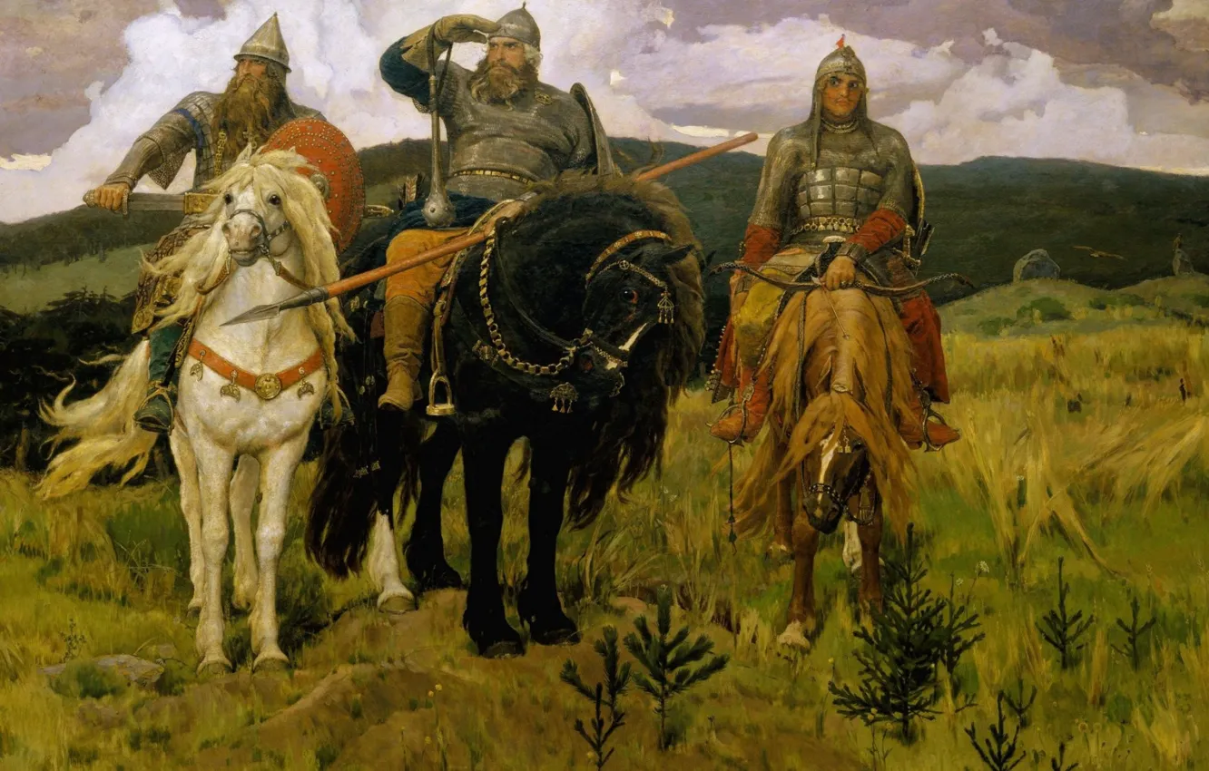 Photo wallpaper painting, hero, Vasnetsov, three heroes