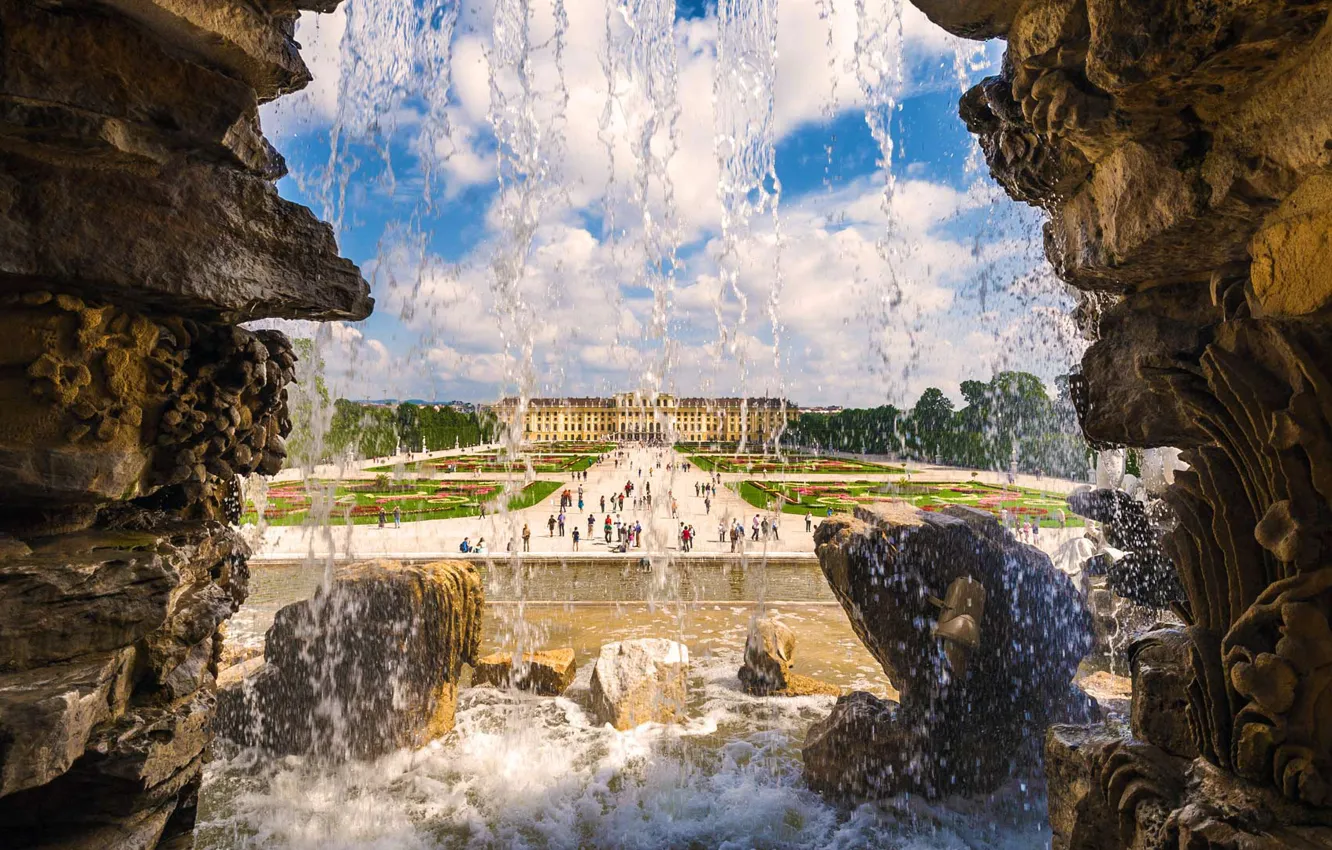 Photo wallpaper Austria, Palace, Vienna, Schönbrunn, The Fountain Of Neptune