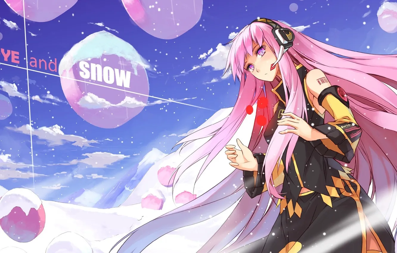 Photo wallpaper the sky, clouds, snow, magic, headphones, vocaloid, megurine luka, pink hair
