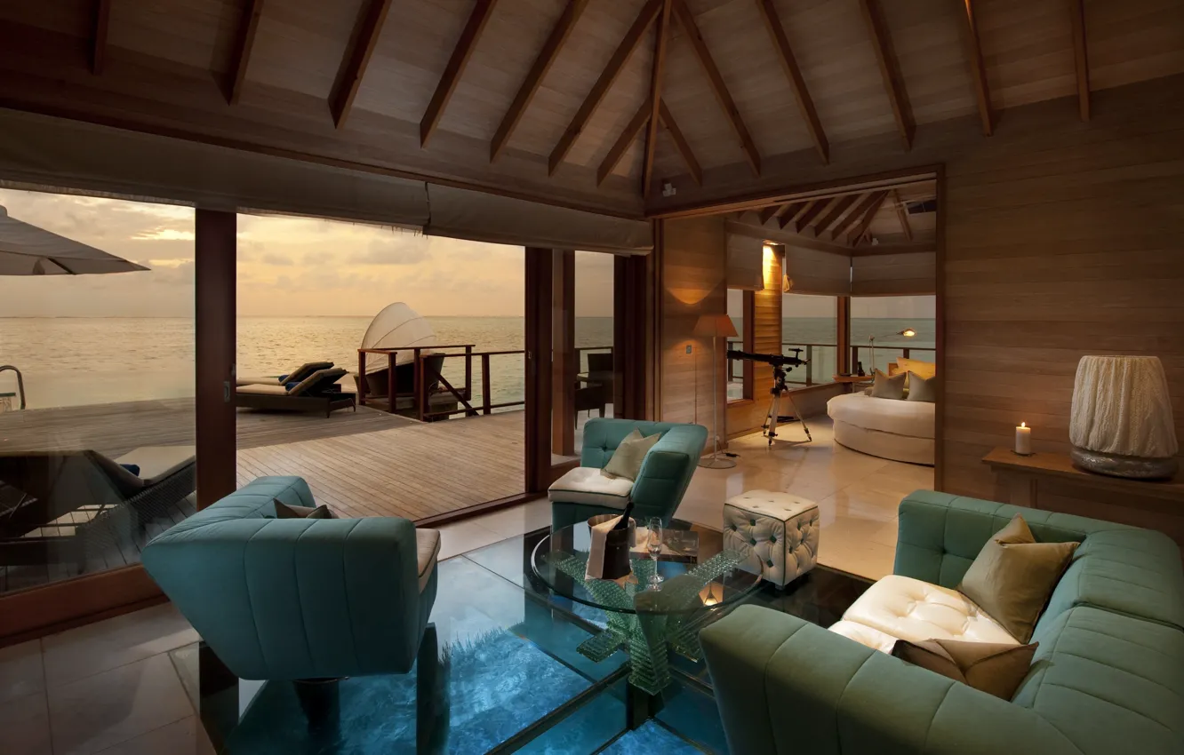 Photo wallpaper ocean, bungalow, Water Villa