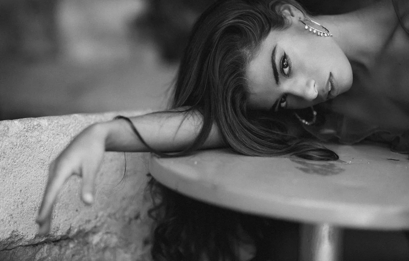 Photo wallpaper girl, model, makeup, black and white, Chris Bos, Chiara Bianchino