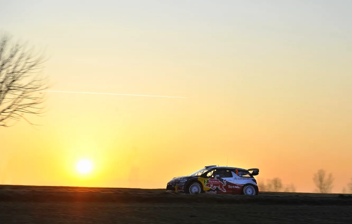 Photo wallpaper Sunset, The sun, The sky, Citroen, Dirt, Citroen, DS3, WRC