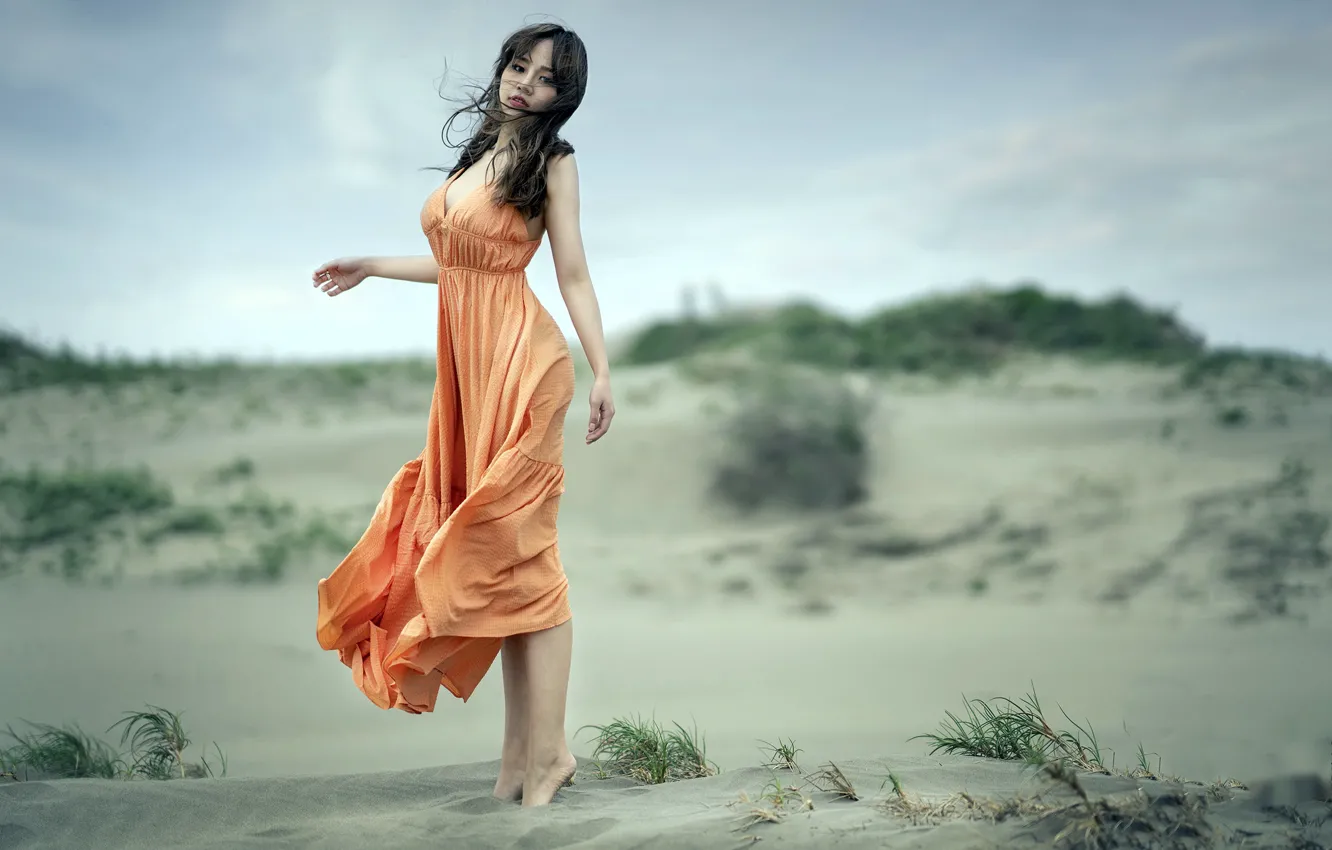 Photo wallpaper summer, girl, dunes
