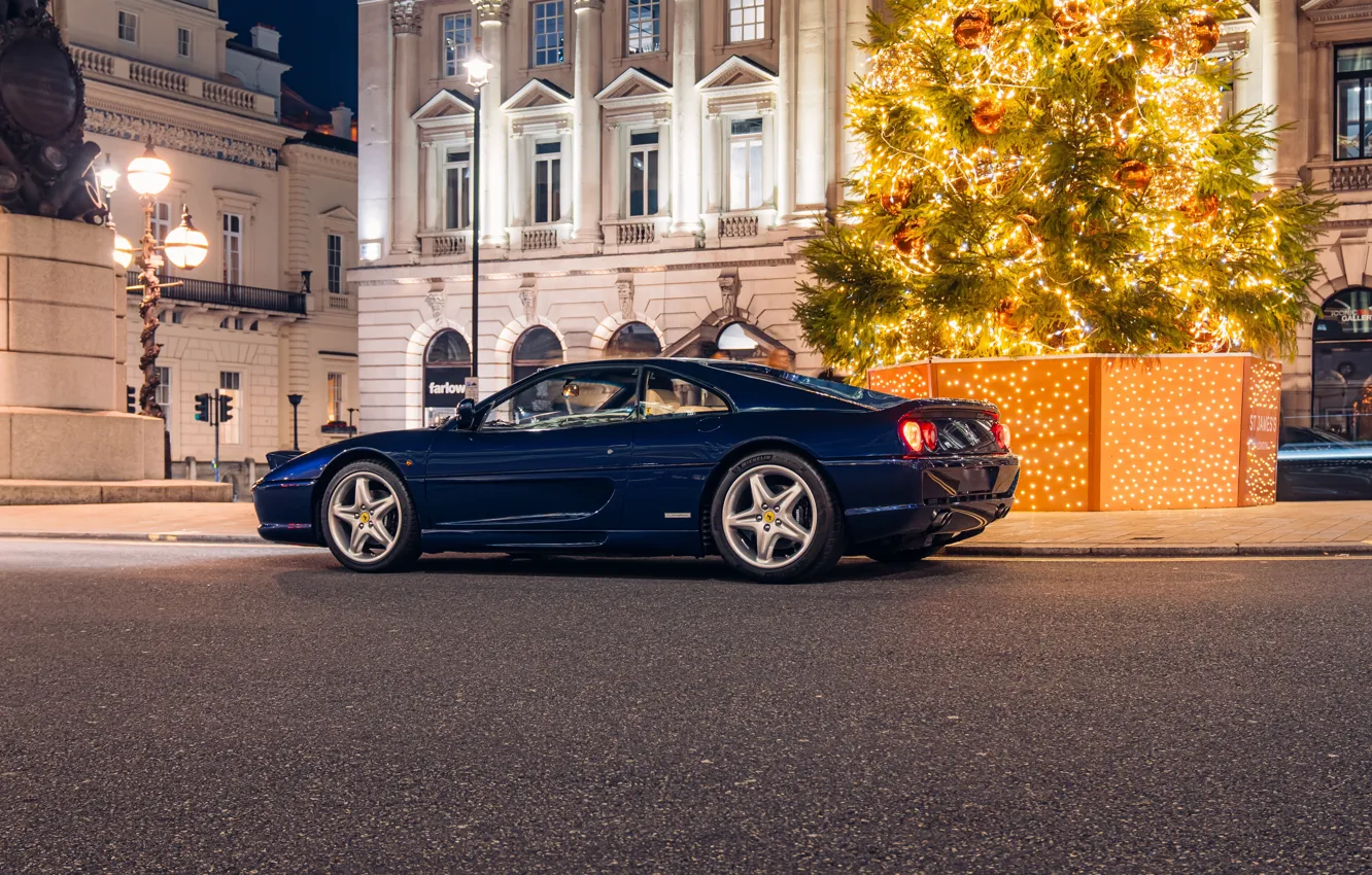 Photo wallpaper Ferrari, blue, Christmas tree, F355, sports car, Ferrari F355 Berlinetta