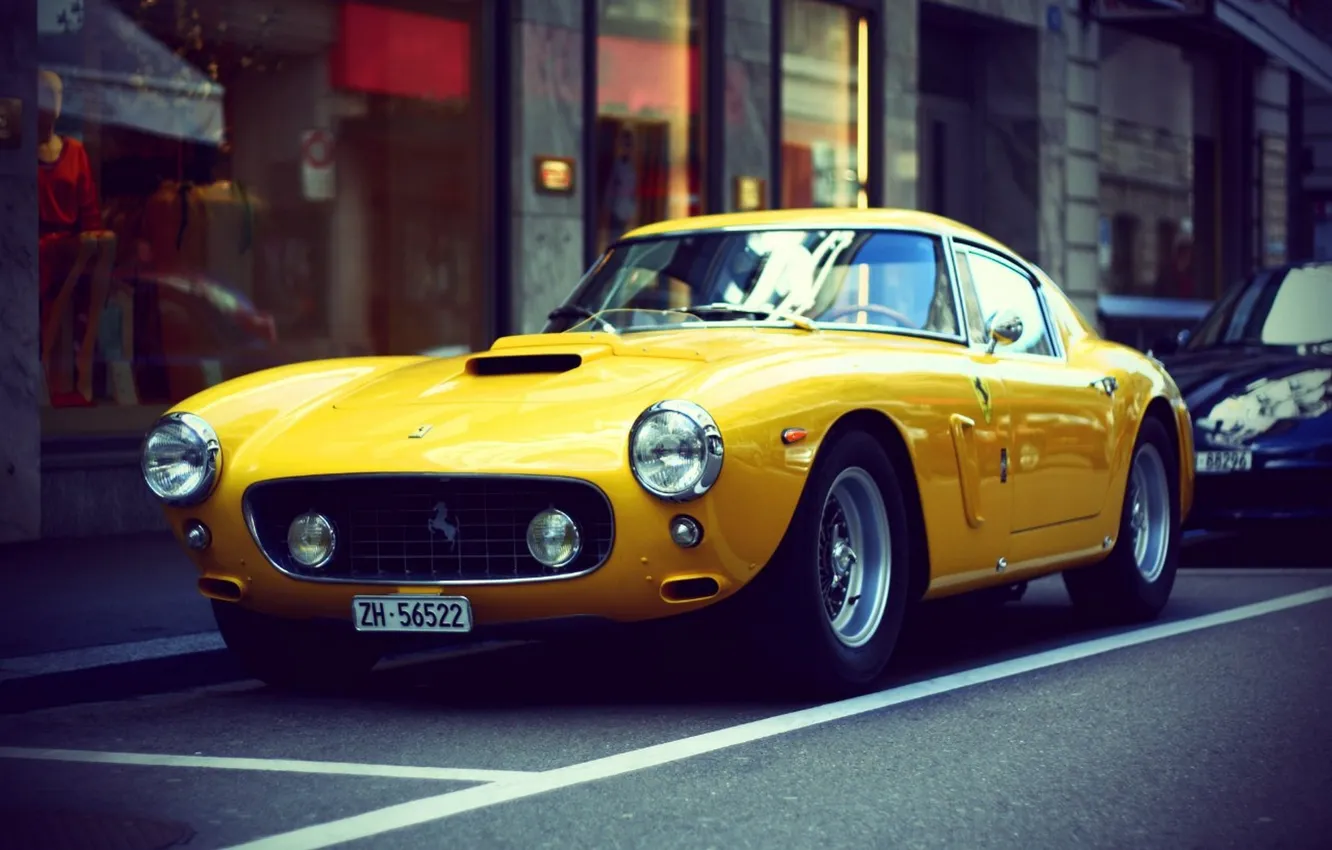 Photo wallpaper car, retro, Wallpaper, ferrari, car, Ferrari, yellow, retro