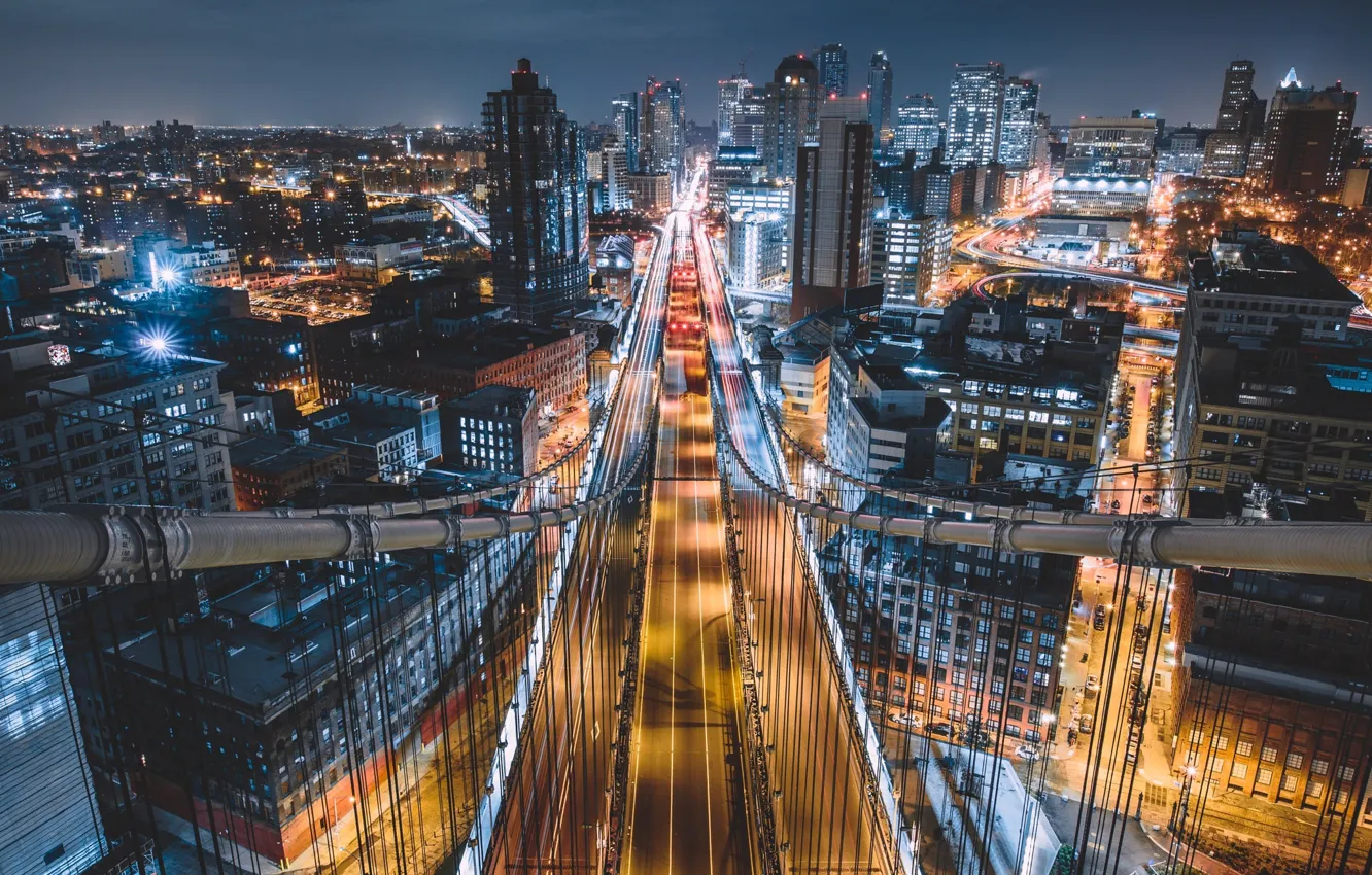 Photo wallpaper night, bridge, the city, lights