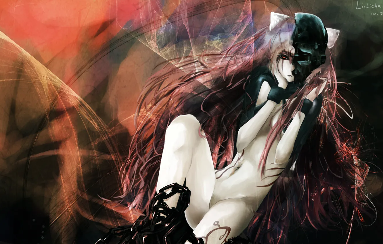 Photo wallpaper body, mask, chain, Elven song, Elfen Lied, ears, long hair, Lucy