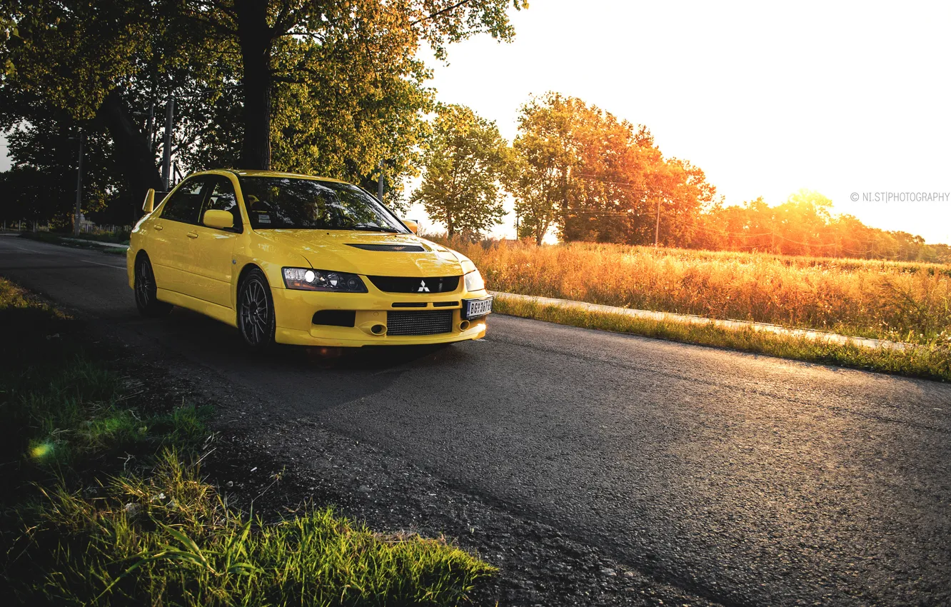 Photo wallpaper mitsubishi, lancer, evolution, evo, yellow, Lancer, Mitsubishi