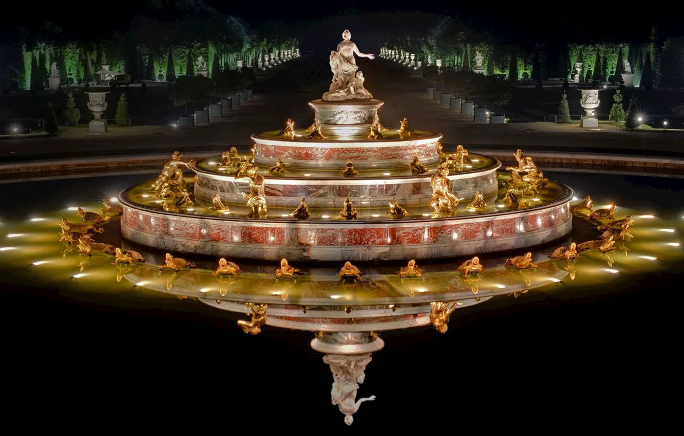 Photo wallpaper night, lights, France, Versailles, gardens, The Fountain Of Latona