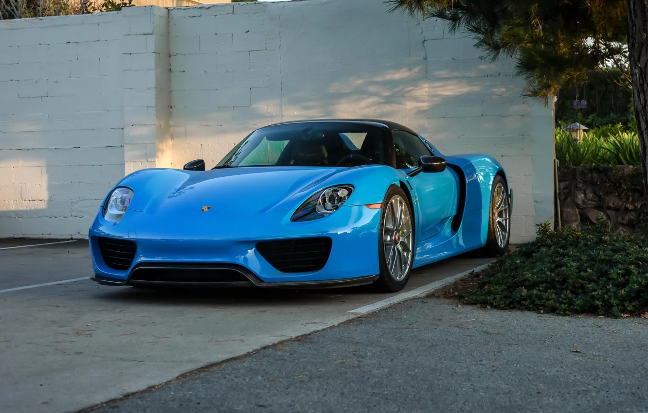 Photo wallpaper wall, porsche, blue, 918, spyder