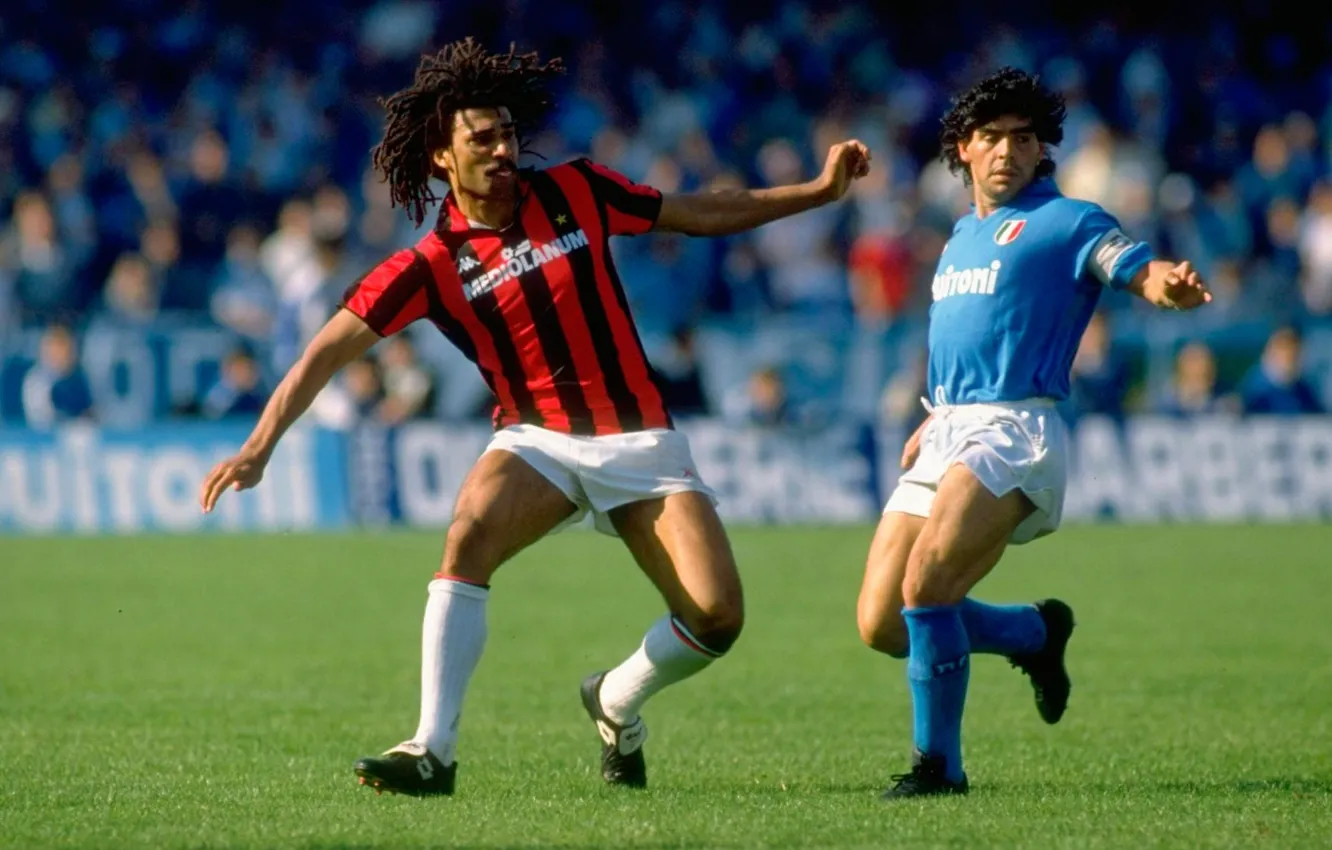 Photo wallpaper retro, the opposition, Milan, players, Napoli, Diego Maradona, Italian Serie a, Ruud Gullit