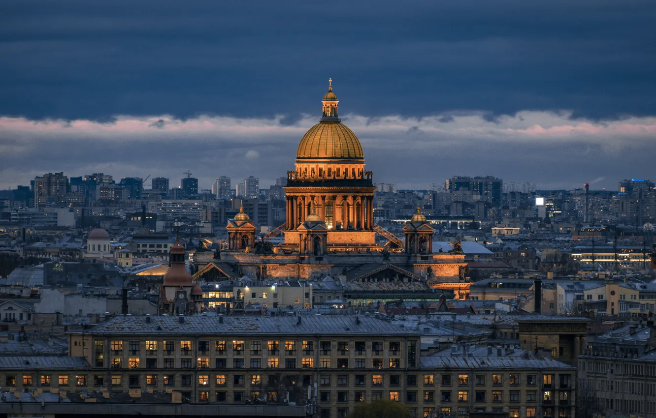 Photo wallpaper the city, building, home, the evening, Peter, Saint Petersburg, temple, the dome