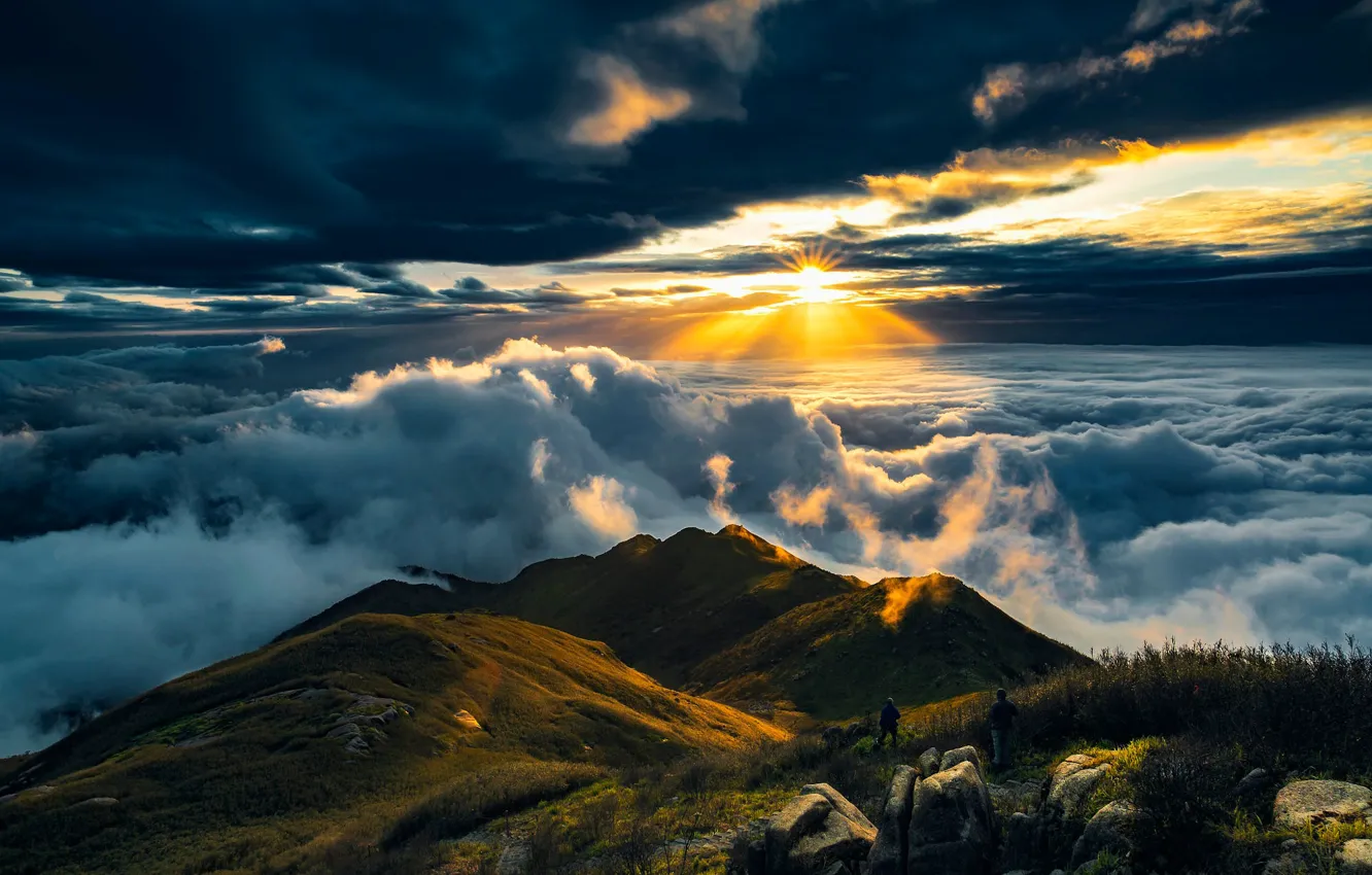 Photo wallpaper Sun, Mountain, View, Travel, Cloud, Rise