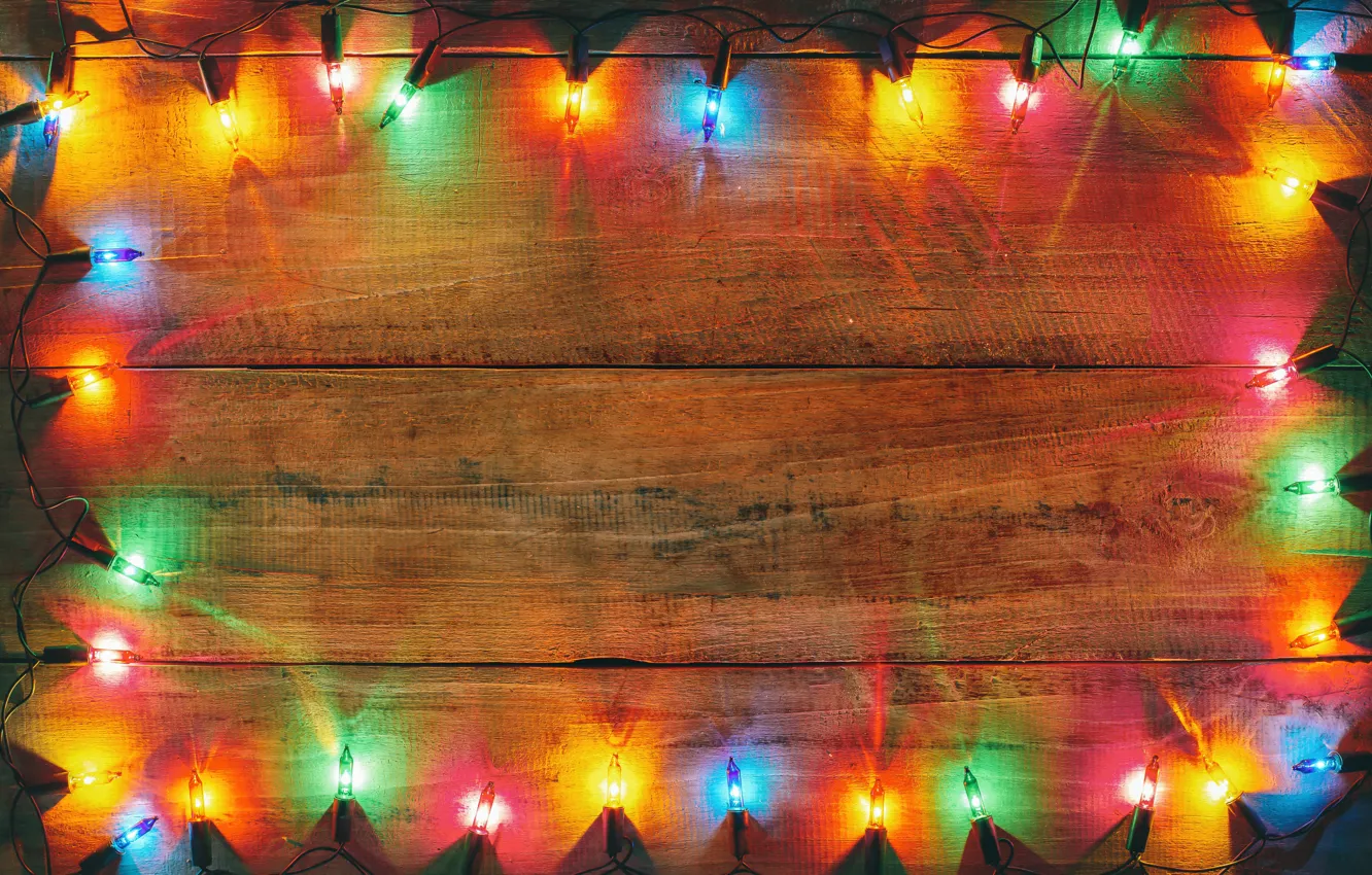 Photo wallpaper decoration, new year, colorful, Christmas, garland, Christmas, wood, New Year