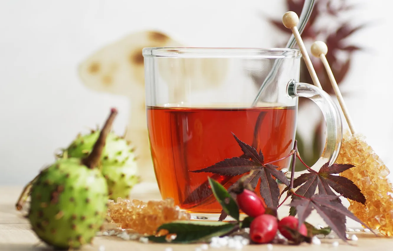 Photo wallpaper leaves, tea, briar, sweets, chestnuts