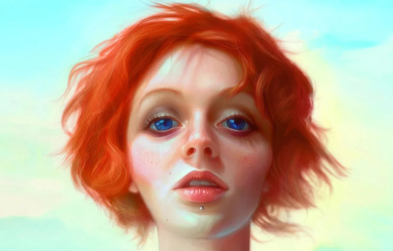 Photo wallpaper eyes, girl, blue, figure, piercing, red