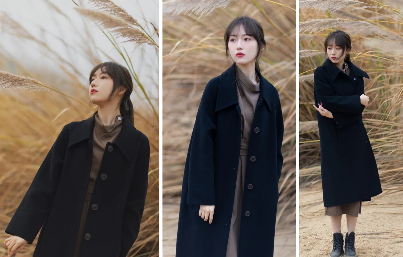 Photo wallpaper Grass, Beautiful, Asian, Model, Woman, Cute, Jacket, Pretty