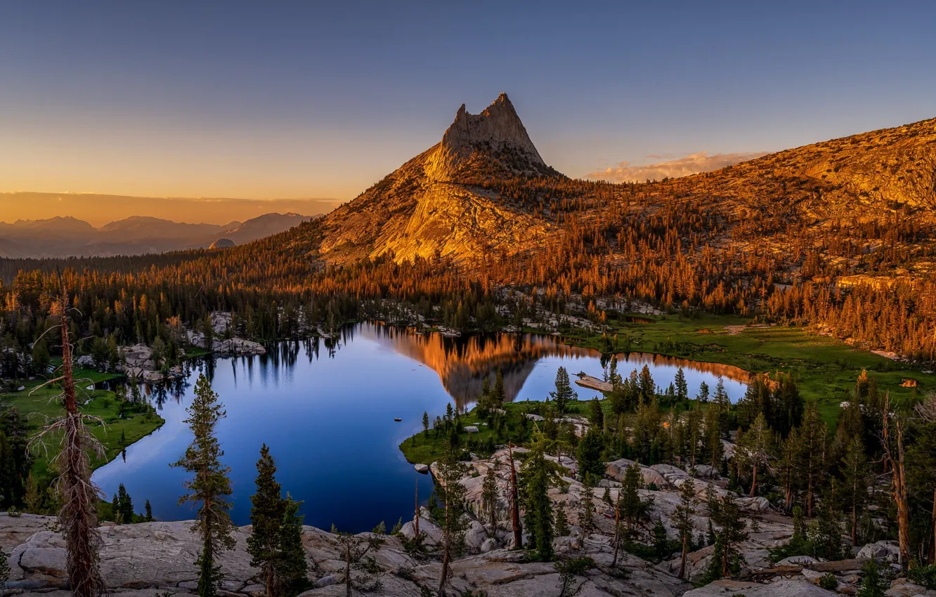 Photo wallpaper trees, lake, reflection, mountain, CA, California, Yosemite National Park, Sierra Nevada