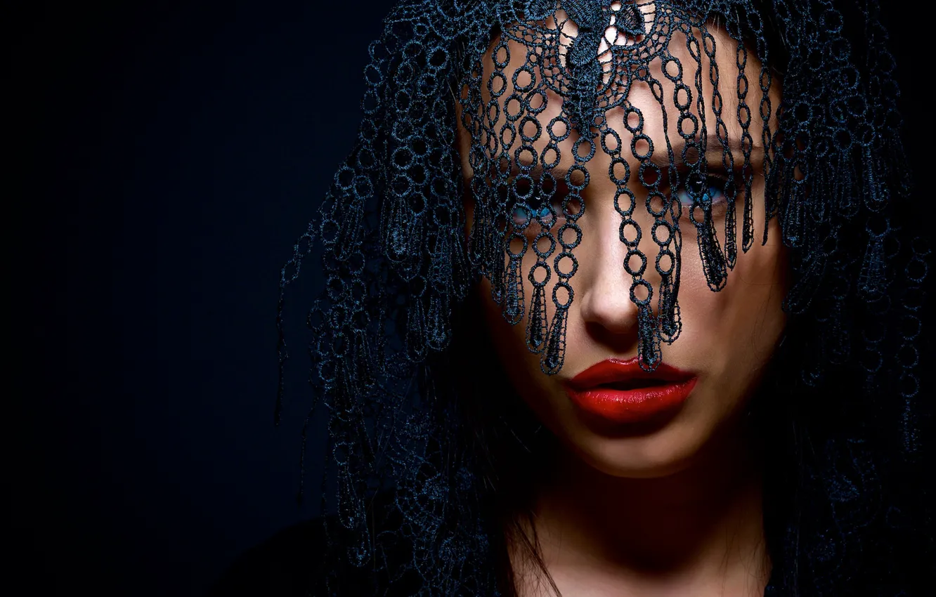 Photo wallpaper background, portrait, makeup, blue-eyed, Dark Beauty