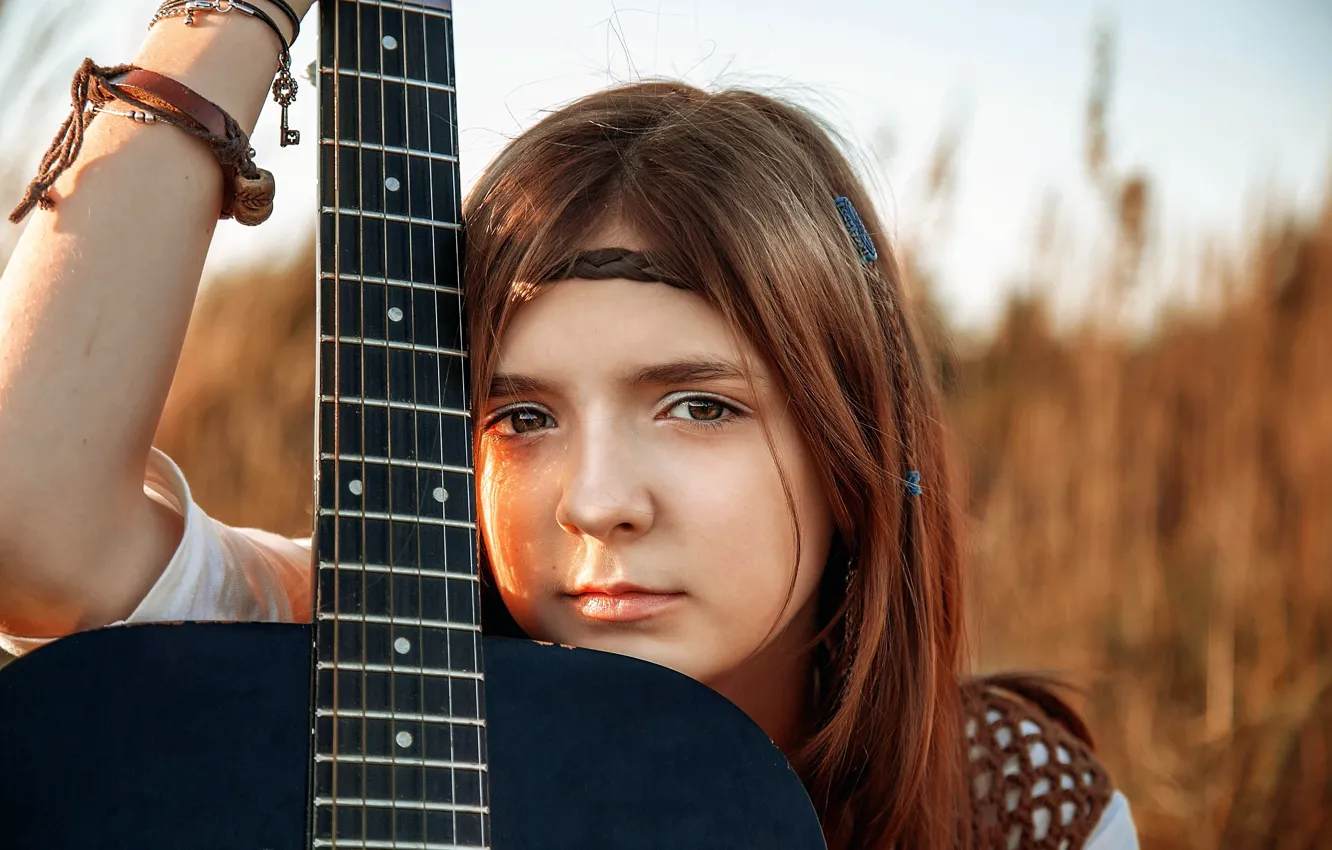 Photo wallpaper guitar, strings, girl