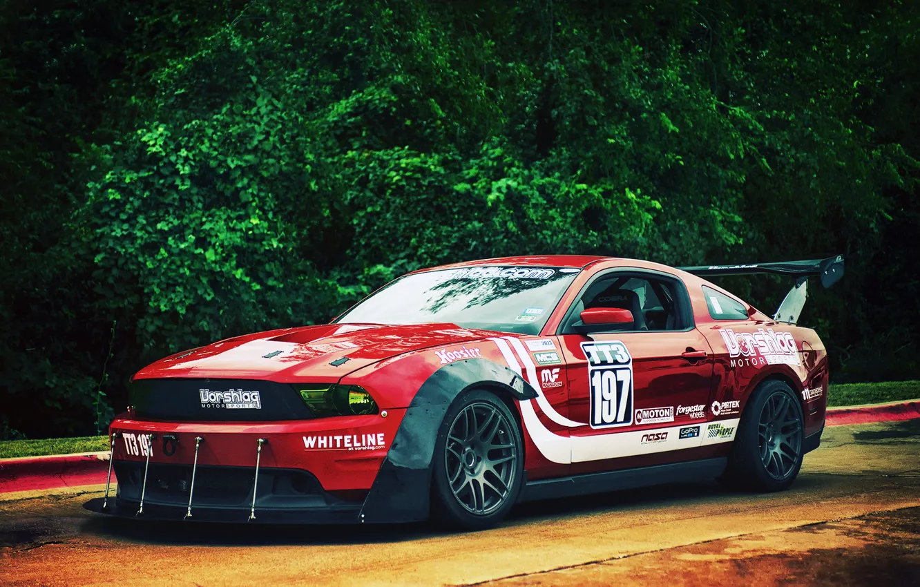 Photo wallpaper Mustang, Ford, red, front, race car, kit