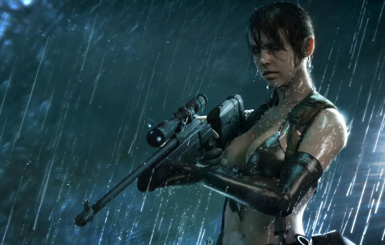 Photo wallpaper girl, rain, the game, girl, sniper, game, metal gear solid, rain
