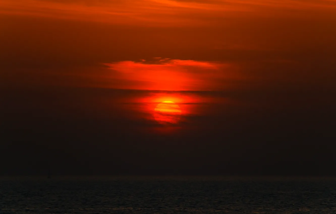 Photo wallpaper sea, the sky, the sun, clouds, sunset