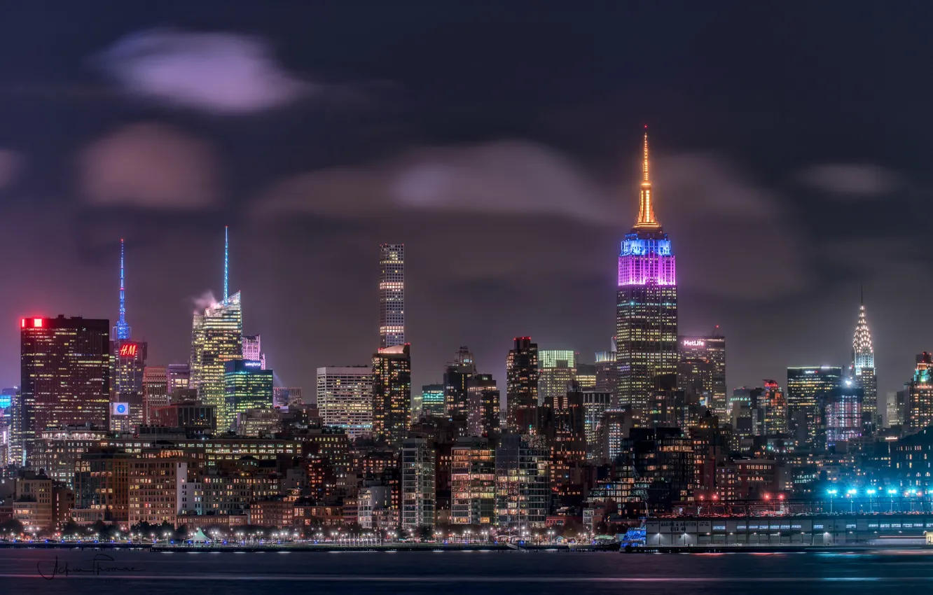Photo wallpaper night, lights, home, USA, New York