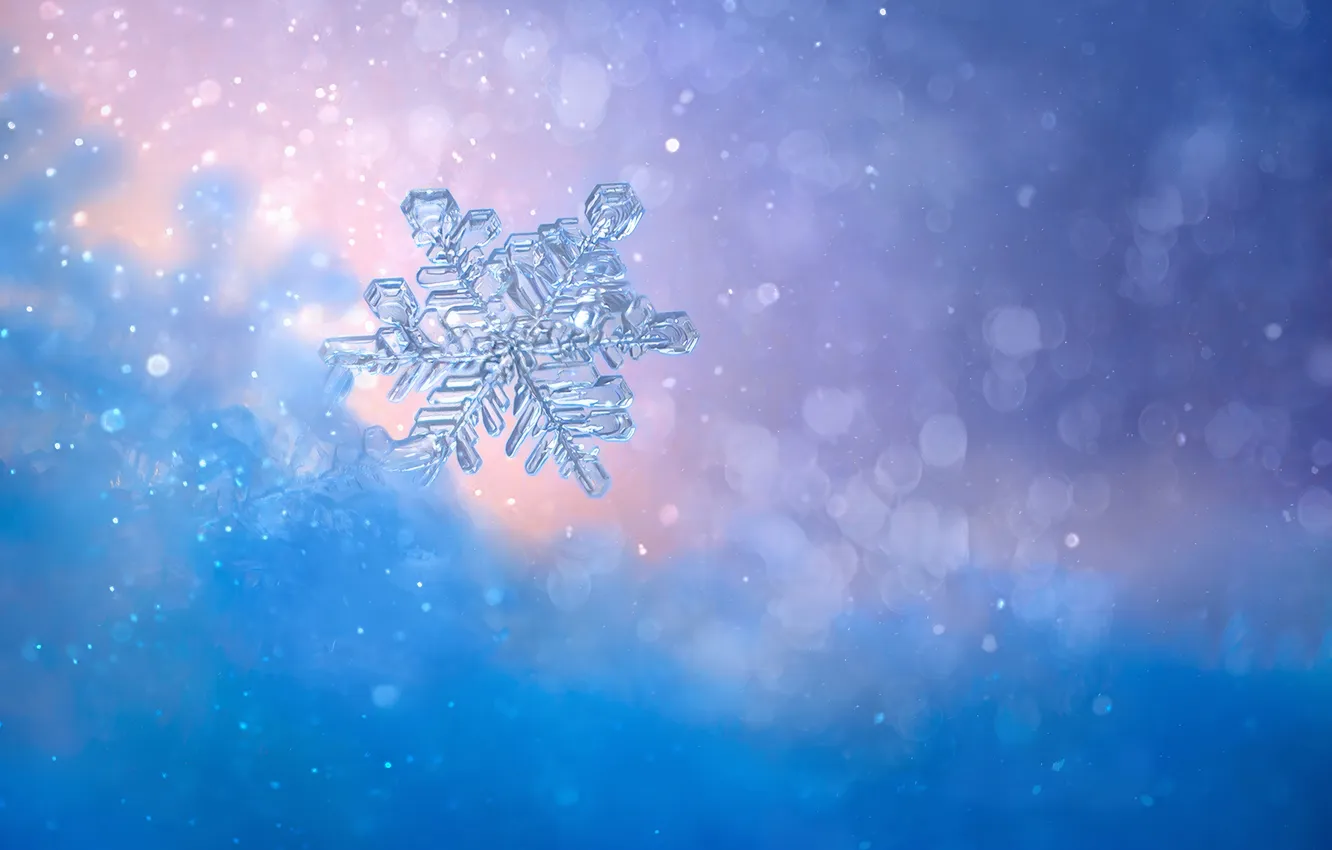 Photo wallpaper winter, snowflakes, pattern, blue, snow, bokeh, snowflake