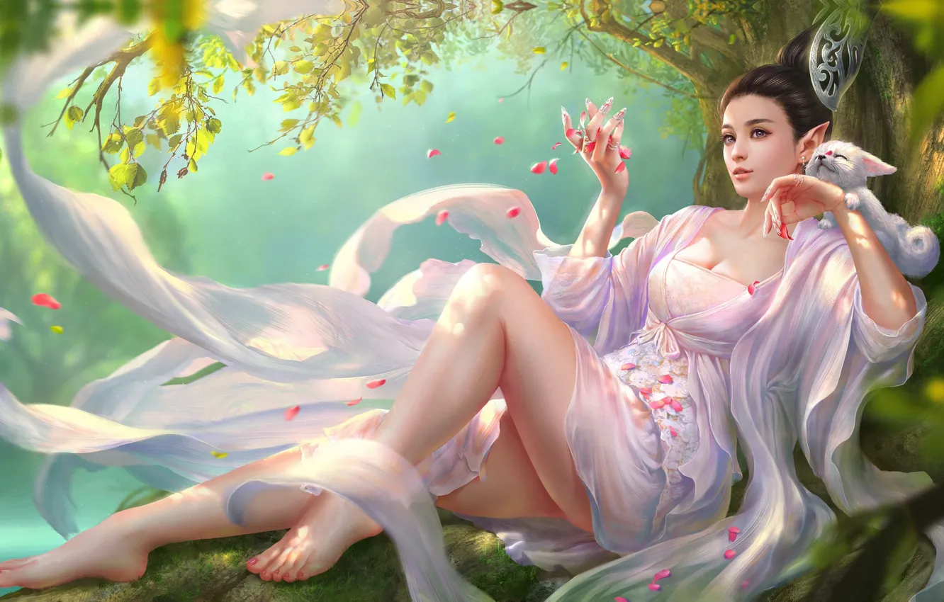 Photo wallpaper fantasy, art, tian zi, Green hill Fox legend-Tao hang