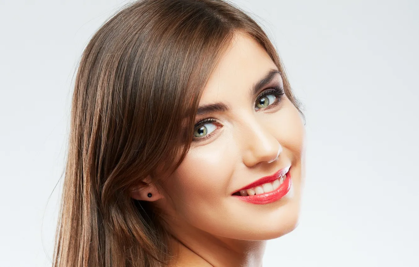 Photo wallpaper face, smile, hair, lipstick, lips