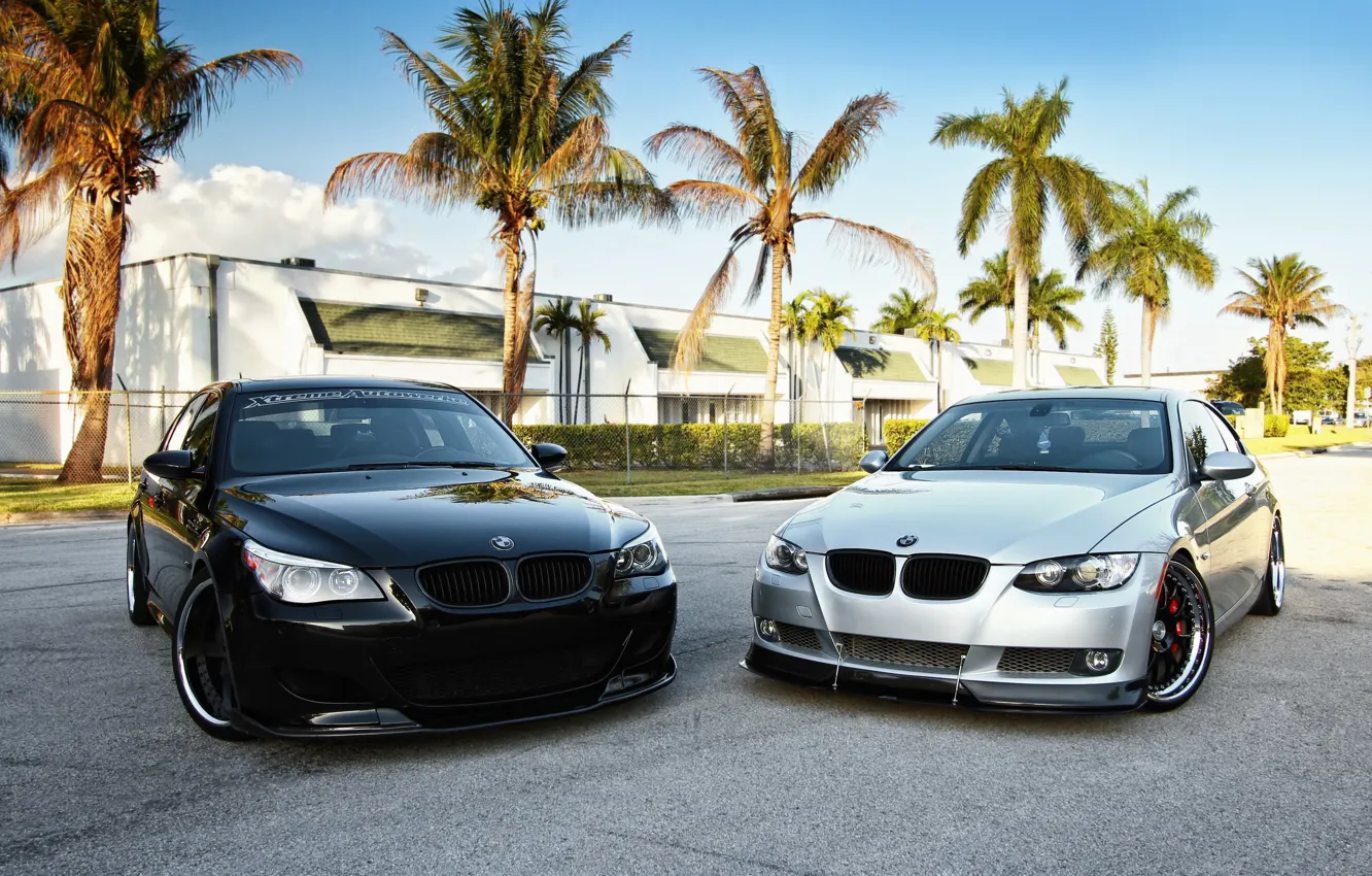 Photo wallpaper palm trees, BMW, BMW, black, Front, Germany, tuning, Turbo