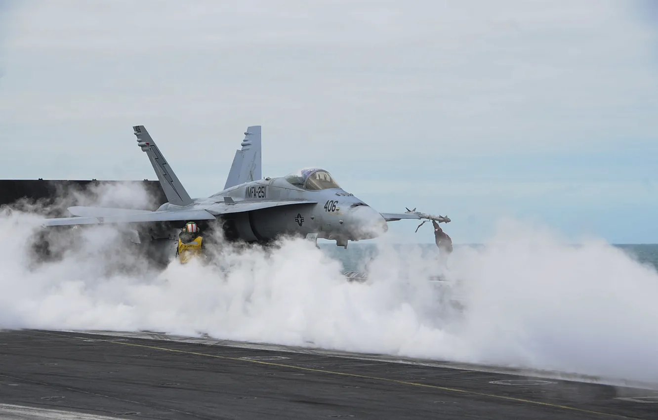 Photo wallpaper fighter, deck, the rise, multipurpose, FA-18C Hornet