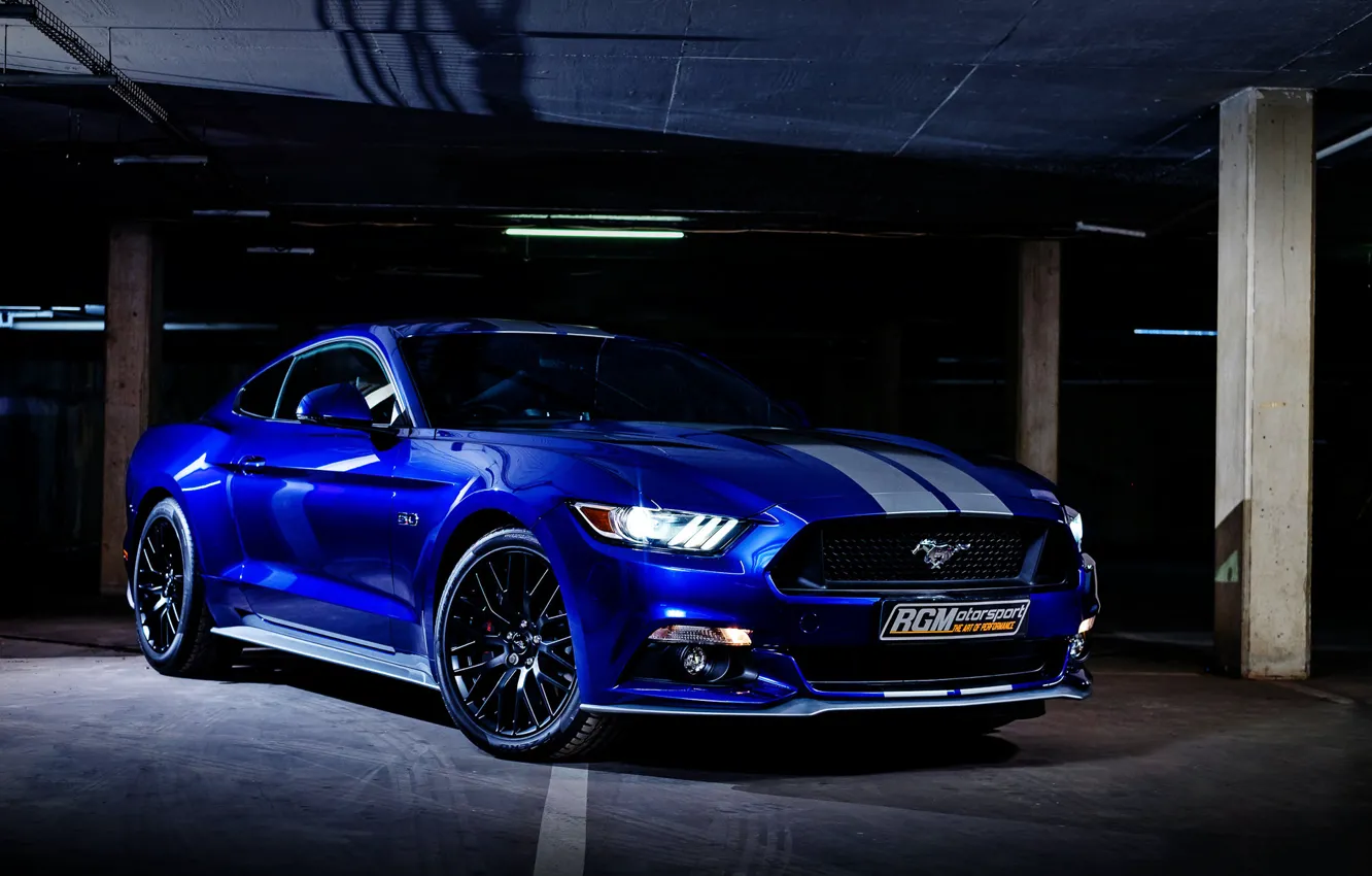 Photo wallpaper Mustang, Ford, Blue, 5.0
