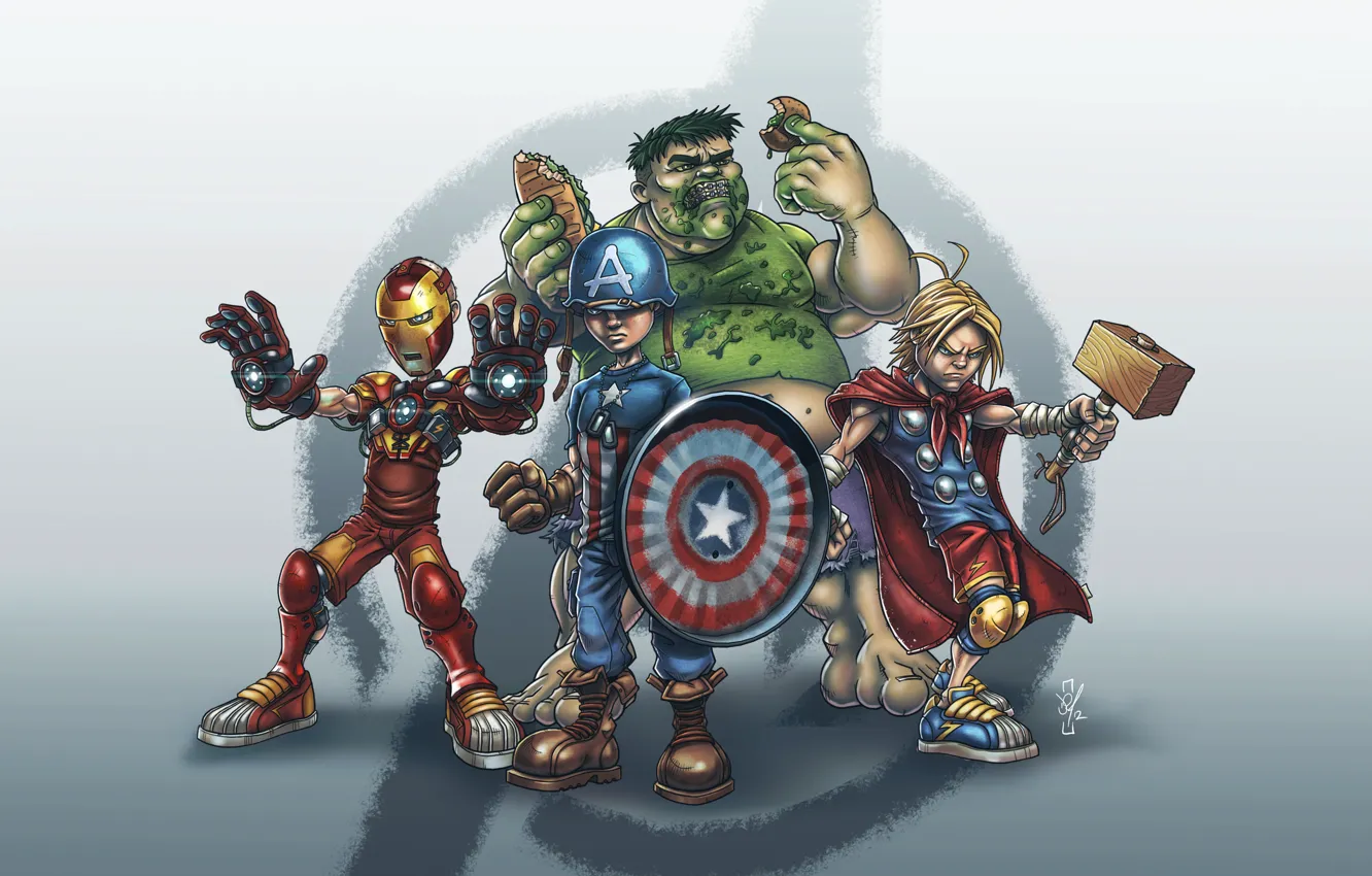 Photo wallpaper iron man, Hulk, Thor, captain America