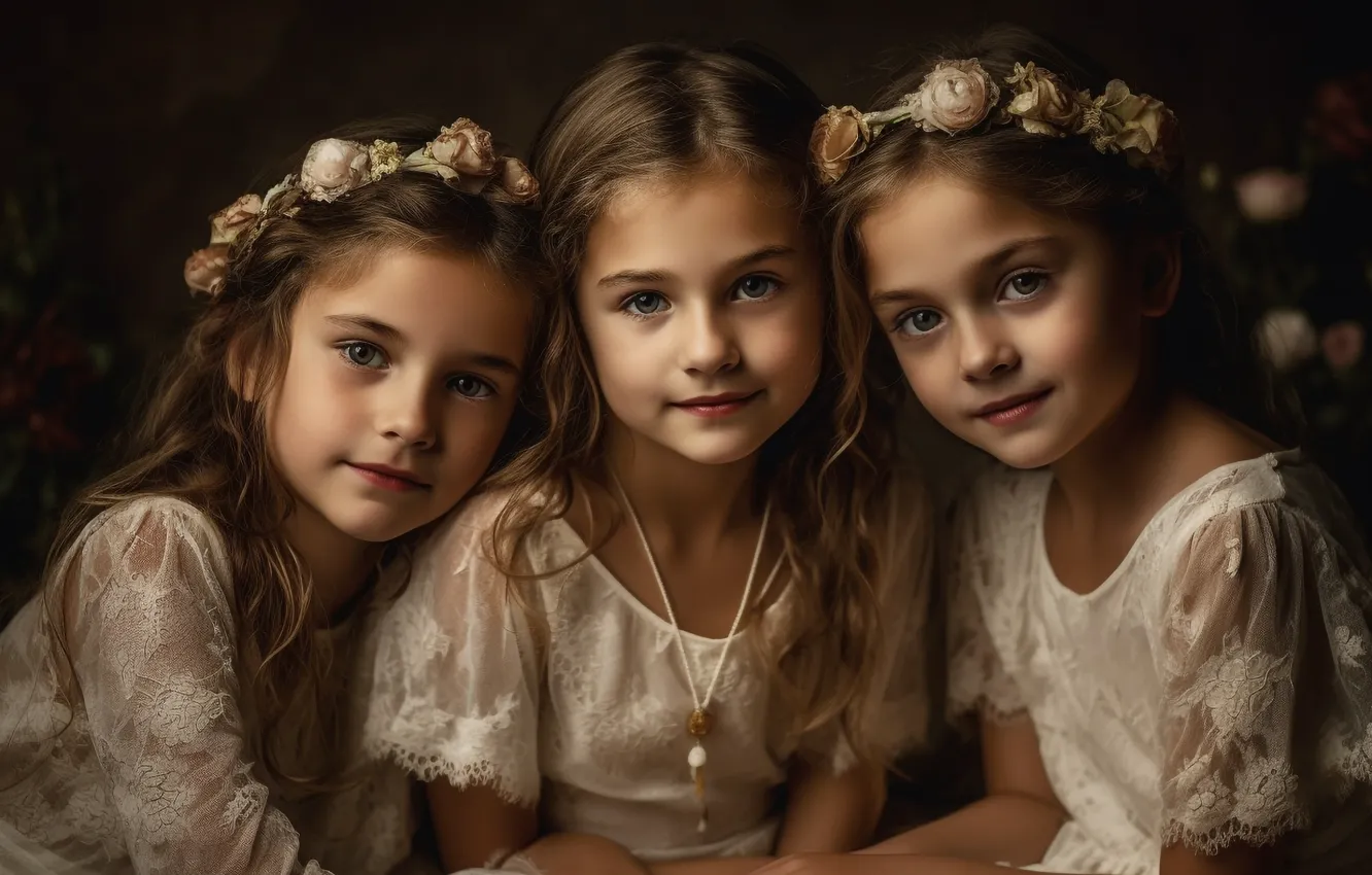 Photo wallpaper children, girl, trio, girlfriend, three girls, AI art, neural network