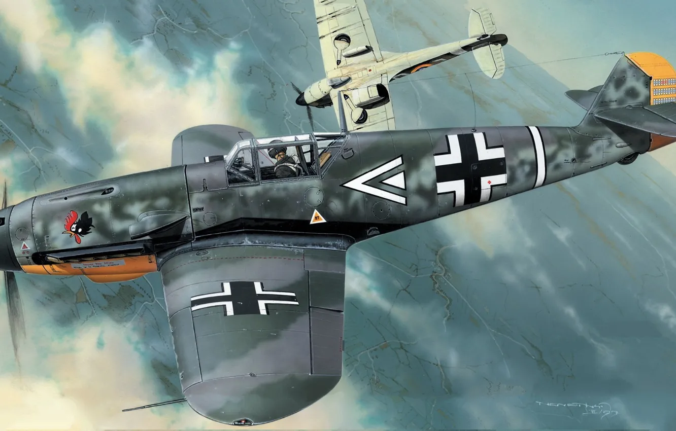 Photo wallpaper Fighter, Messerschmitt, Combat aircraft, Bf.109F, Bf-109F-4, Hans "Assi" Hahn, Stab III./JG2