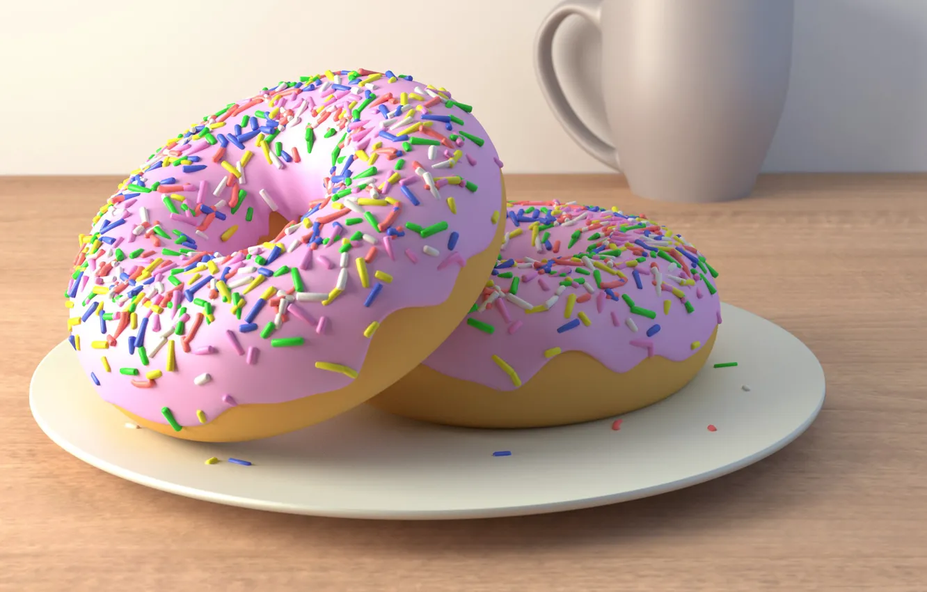 Photo wallpaper plate, donuts, glaze