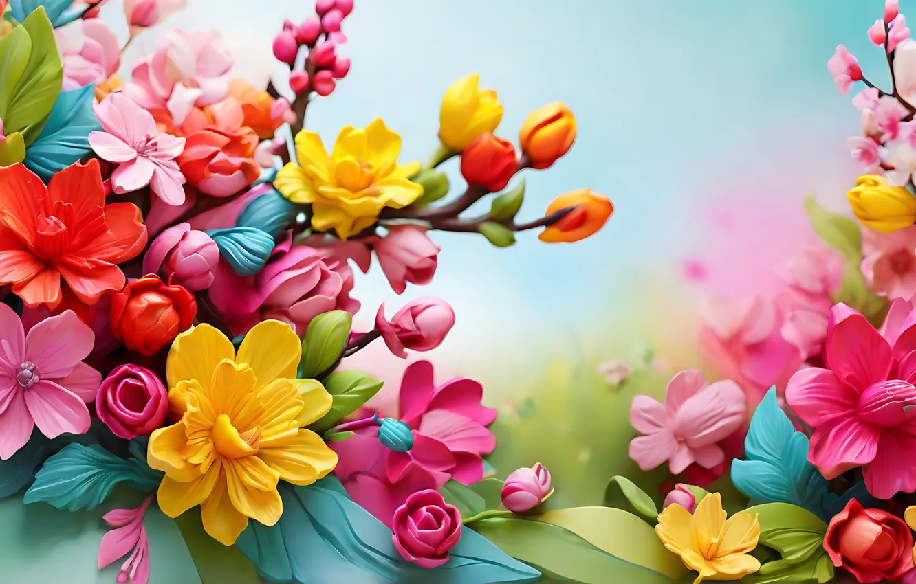 Photo wallpaper flowers, bright, colorful, flowers, background, spring, bright, composition