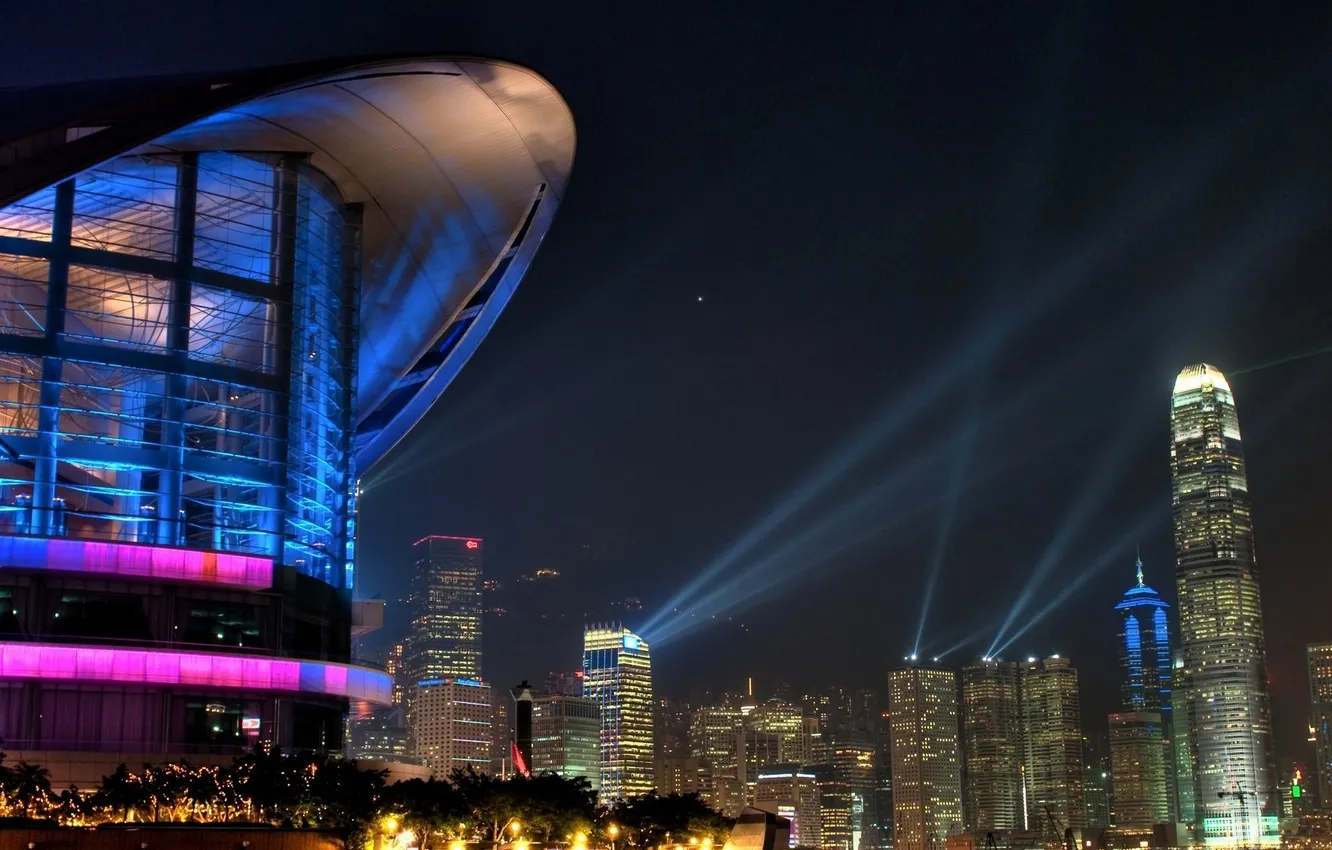 Photo wallpaper night, the city, large, Hong Kong